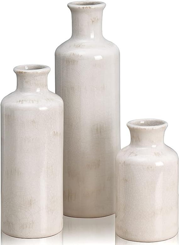 Ceramic Vase Set Of 3, Grey Modern Flower Vases For Living Room Home Coffee Table Decor