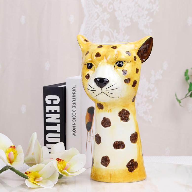 Creative Cute Leopard Vase Glazed Animal Vase Ceramic Desktop Vase For Home Decoration