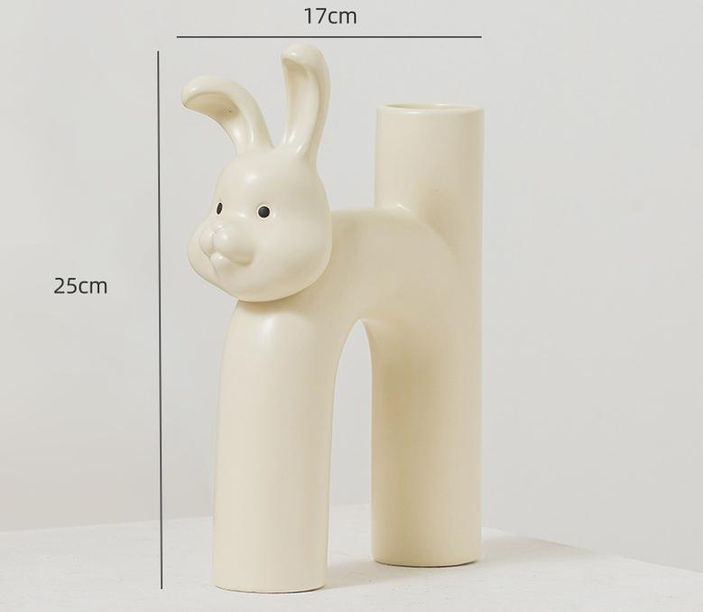 Creative Nordic Luxury Ins Morandi Cute Bunny Dog Ceramic Porcelain Vases For Home Decoration Wedding Decor