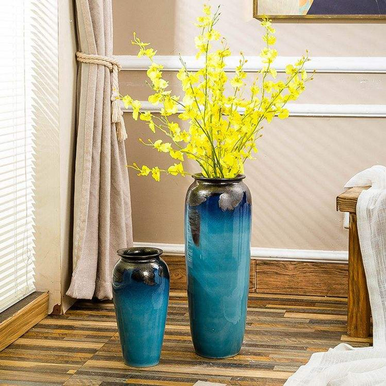 Floor Vase Bell Mouth Blue Kiln Ceramic Vase Flower Vase For Living Room