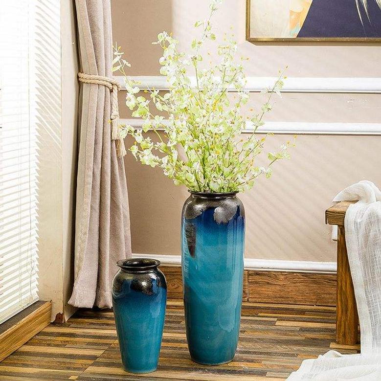 Floor Vase Bell Mouth Blue Kiln Ceramic Vase Flower Vase For Living Room