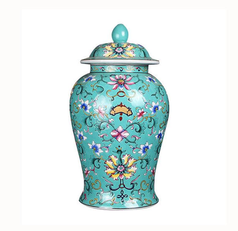 Hand-Painted Rose Green Flower Pattern Ceramic Ginger Jars For Home Decor Home Decors Ceramics Vases