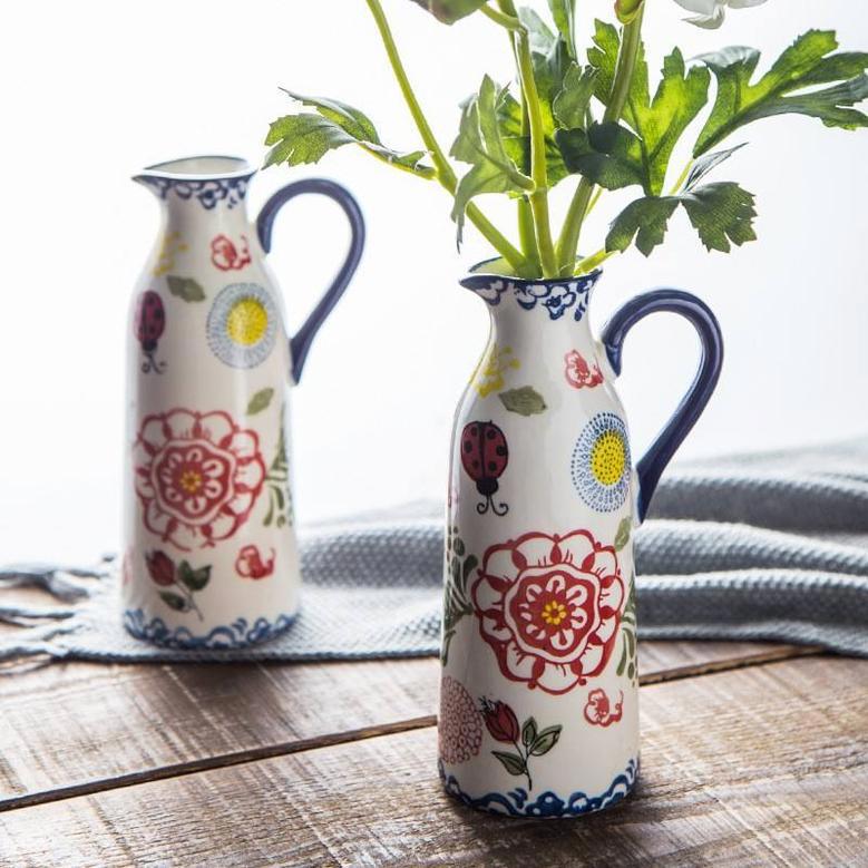 Hand Print Ceramic Water Pitcher Coffee And Milk Jug For Home Decoration