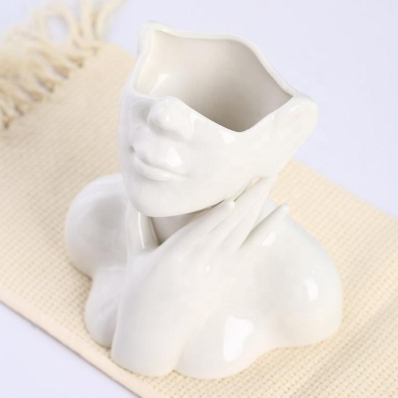 Home Decor Modern Vase Flower Vase Body Shape Ceramic Face White Living Room Vase
