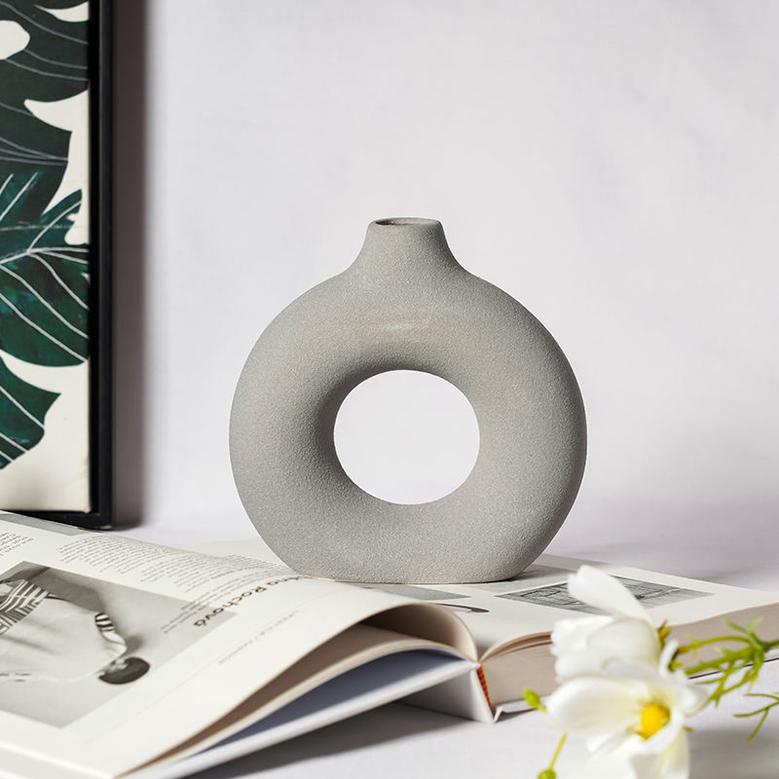 Home Decoration Accessories Living Room Nordic Dried Flower Arrangement Ceramic Donut Vase