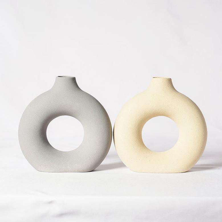 Home Decoration Accessories Living Room Nordic Dried Flower Arrangement Ceramic Donut Vase