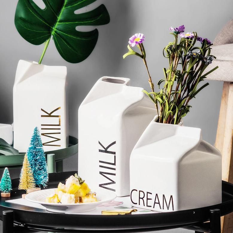 Home Decoration Creative Design Rectangle Milk Box Ceramic Vase