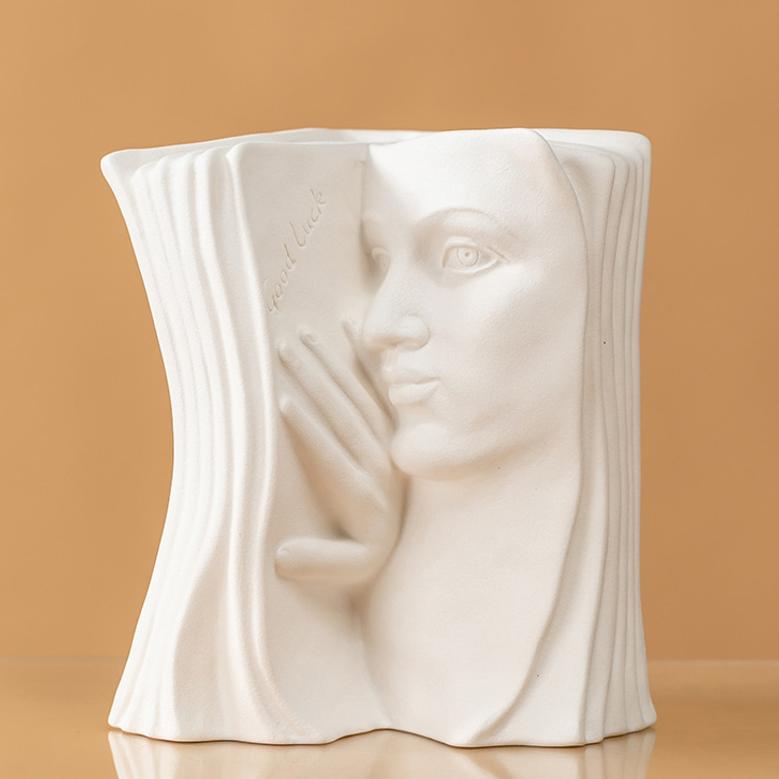 Home Ornaments Desktop Face White Book Shape Porcelain Ceramic Flower Vase