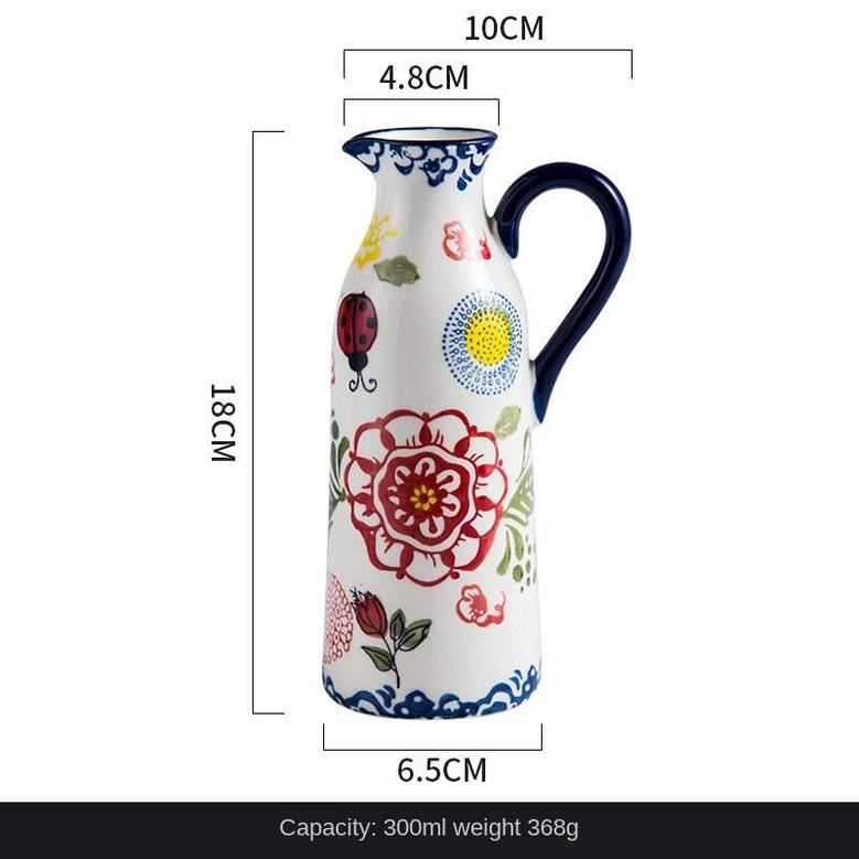 Household Family China Farmhouse Living Room Decoration Vintage Chinoiserie Ceramic Vase With Handle
