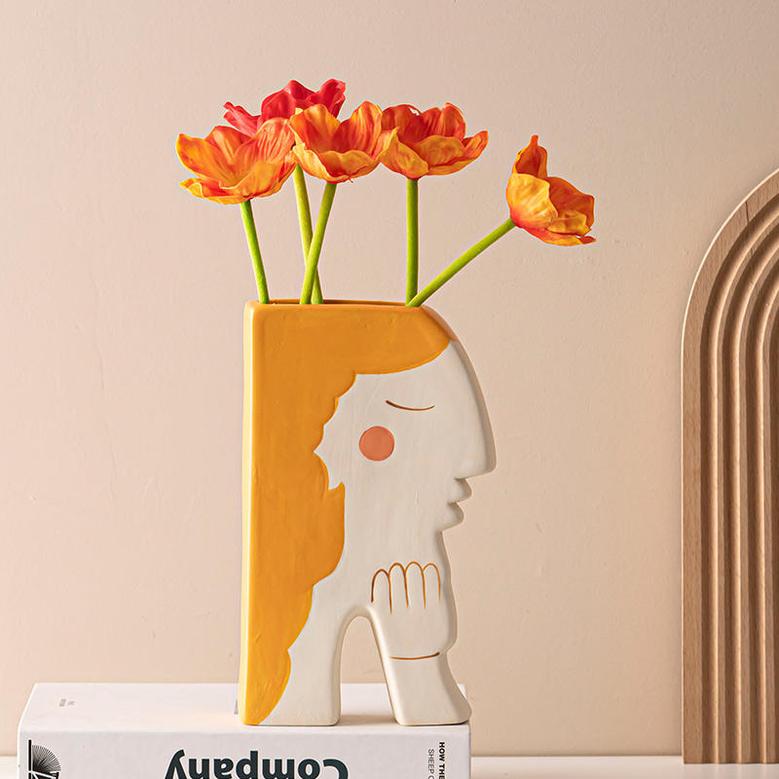 Ins Nordic Creative Face Hand-Painted Ceramic Vase Decoration Dry Flower Living Room Flower Arrangement Ornaments Porch