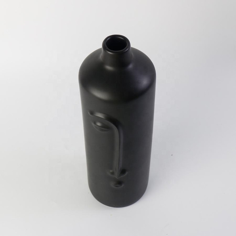 Modern Black Ceramic Head Vase Stoneware Large Flower Vases For Home Decor Table Decorations