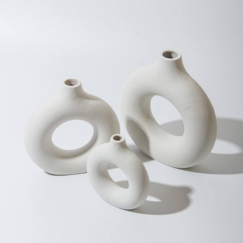 Matt White Round Circle Ceramic Flower Vase Nordic Table Floor Home Decor Porcelain Vase