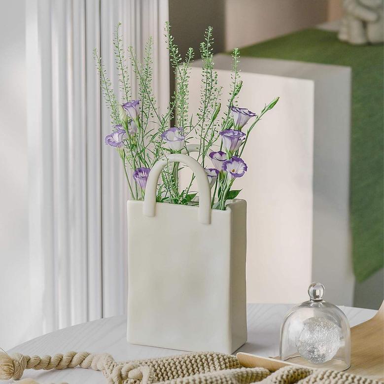 Minimalist Nordic Style white Ceramic Vase Handbag Vase Boho Modern Flower Vase For Home Decor
