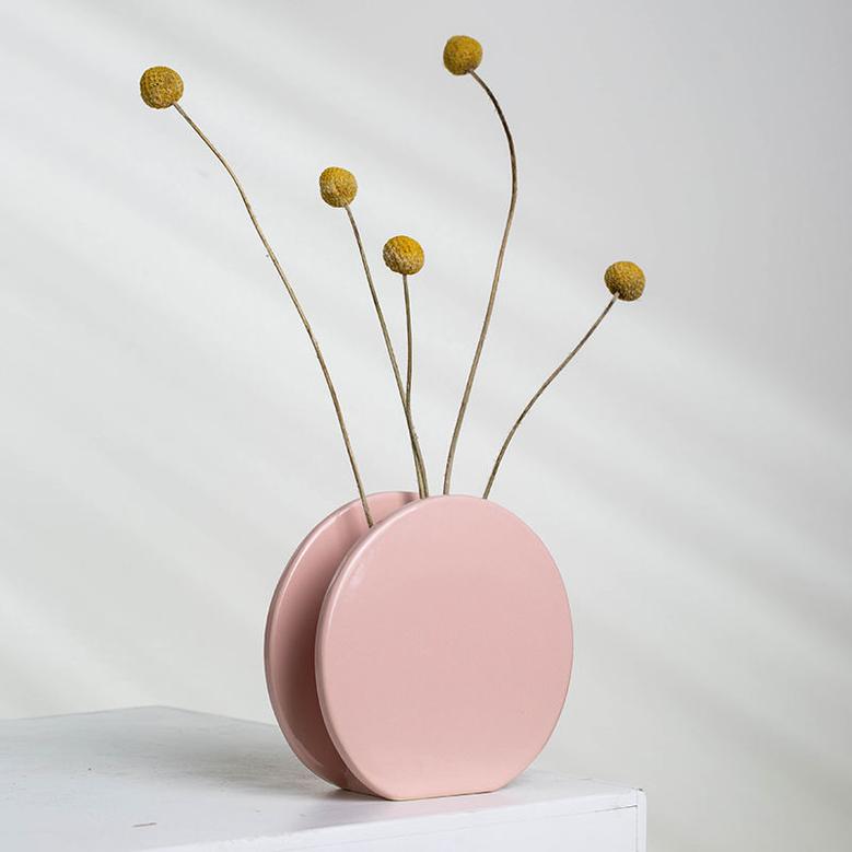 Modern Ceramic Flower Vase Decor Pink Rounded Decorative Vase Table Vases