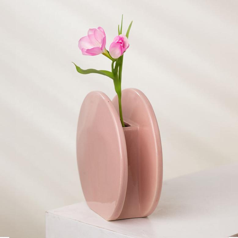 Modern Ceramic Flower Vase Decor Pink Rounded Decorative Vase Table Vases