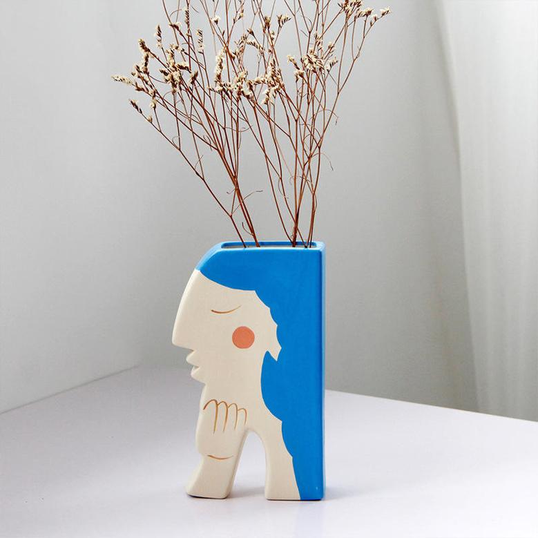 Modern Creative Simple Face Ceramic Vase For Home Decor Dry Flower Ornament