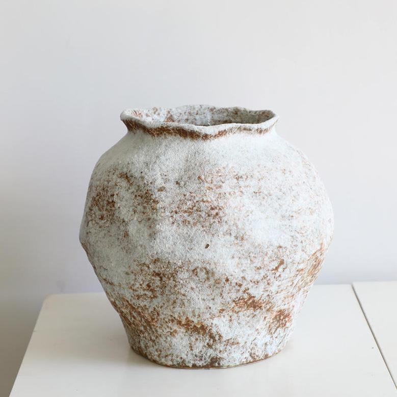 Modern Dried Flower Ceramic Vase Chinese Style Retro Handmade White Stoneware Porcelain