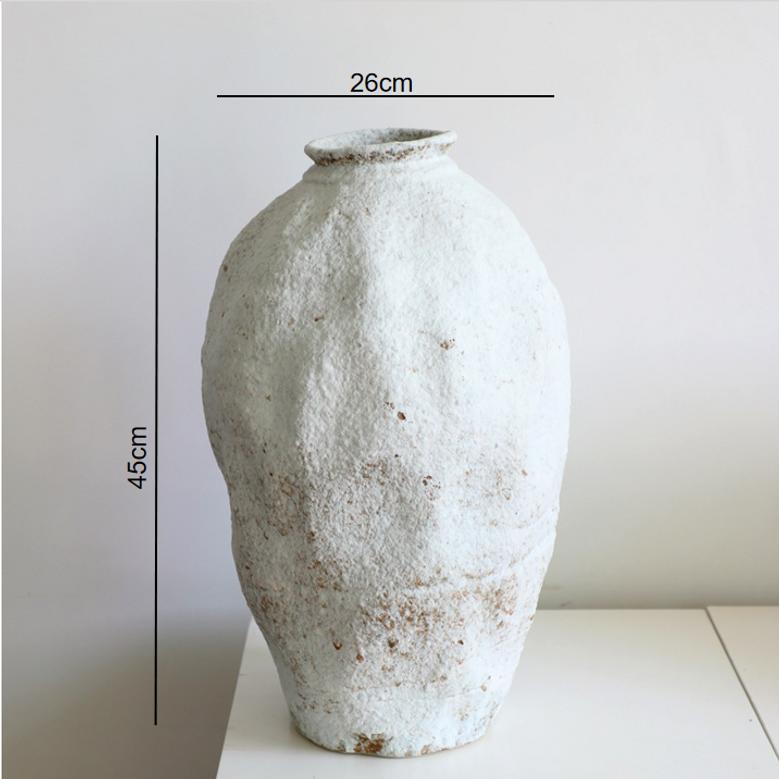 Modern Dried Flower Ceramic Vase Chinese Style Retro Handmade White Stoneware Porcelain
