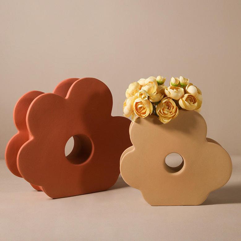 Morandi Ceramic Vases Creative Flower Shape Tabletop Geometric Ornaments Home Decoration Vases
