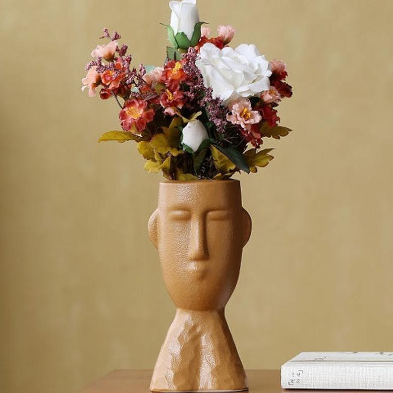 Morandi Color Ceramic Abstract Vase Artists Face Room Desk Decorative Head Shape Vase