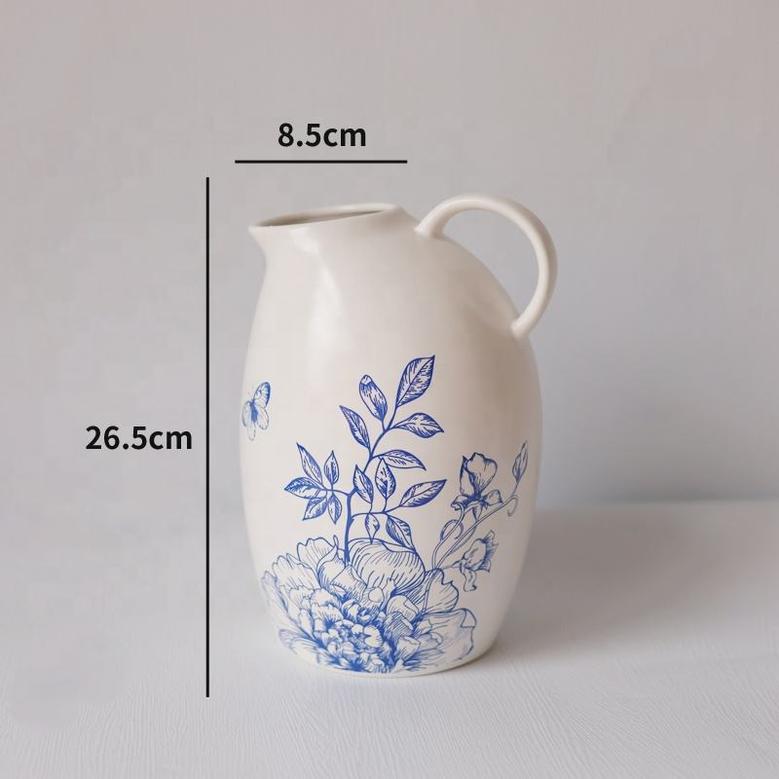 Multi-Use Water Pitcher Home Decor Flower White Blue Vintage Porcelain And Ceramic Vase