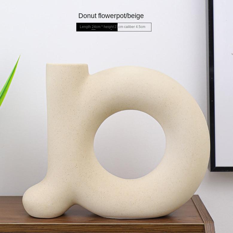 Nordic Modern Ceramic Donut Vase Dried Flower Arrangement Home Accessories Desktop Living Room Porcelain Pot