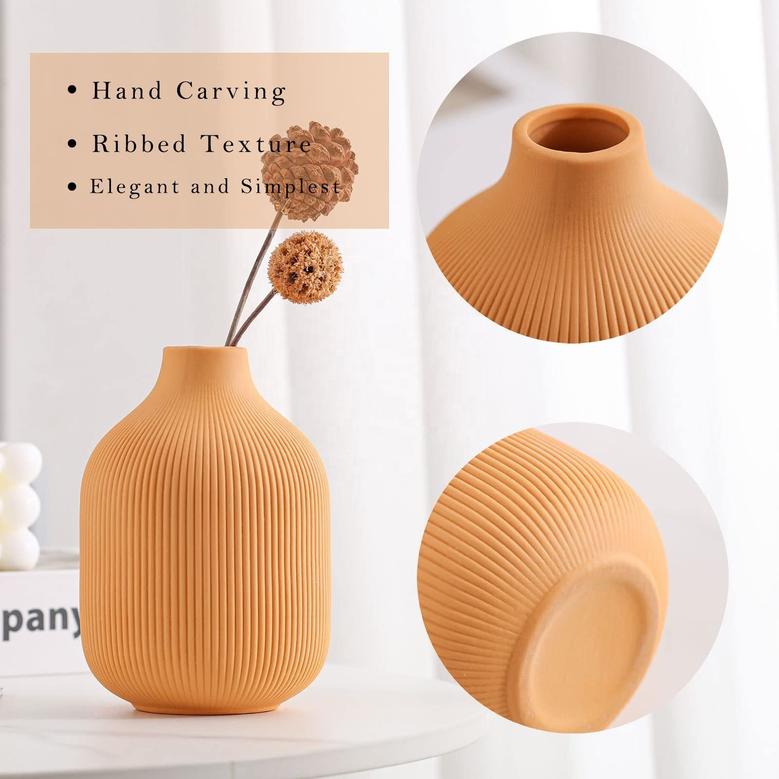 Nordic Modern Colorful Ceramic Vases Minimalist Decor Flower Vase Small Ribbed Boho Ceramic Vase For Shelf Home Decor