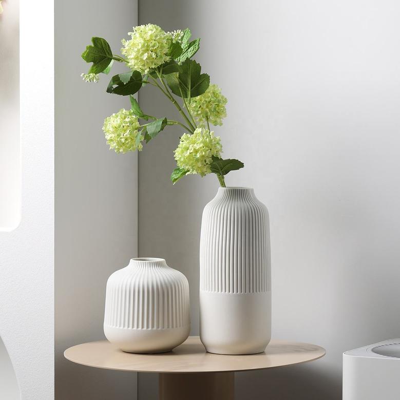 Nordic Modern Luxury Simple Stripe White Decorative Ceramic Vases Home Living Room Decoration