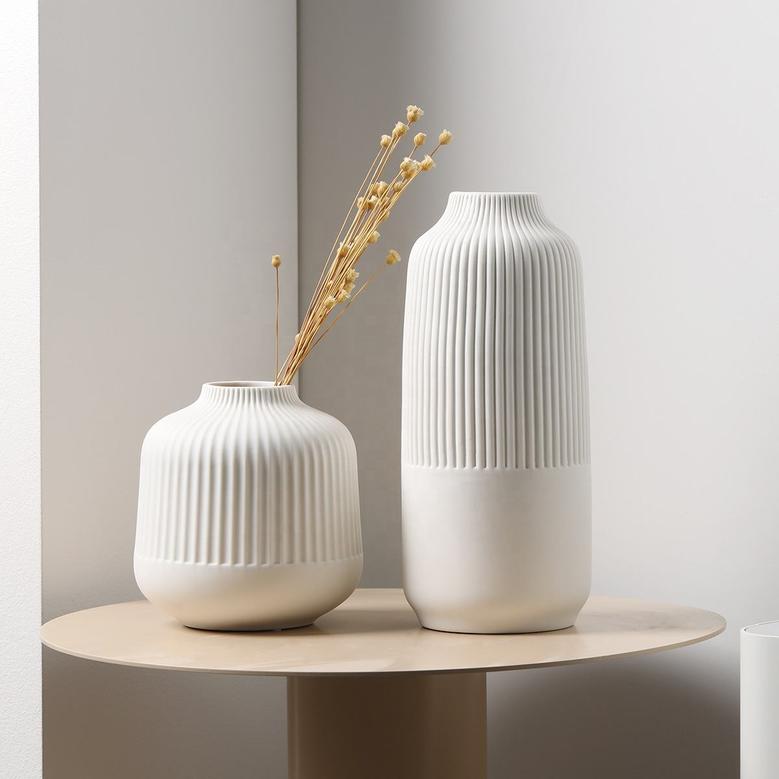Nordic Modern Luxury Simple Stripe White Decorative Ceramic Vases Home Living Room Decoration