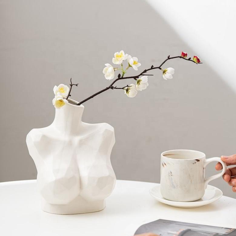 Nordic Style Ceramic Vase Woman Mannequin Modern Geometric Human Body White Art Vase Home Decoration