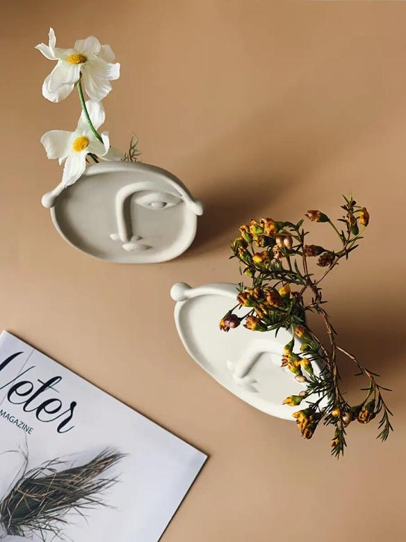 Nordic Style Modern Creative Resin Human Face Expression Flower Plants Pot Vase Planter Home Office Desktop Table Decor