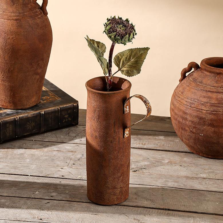 Nordic Wedding Home Living Room Decorative Clay Terracotta Vases Ceramic Flower Vase With Double Handles