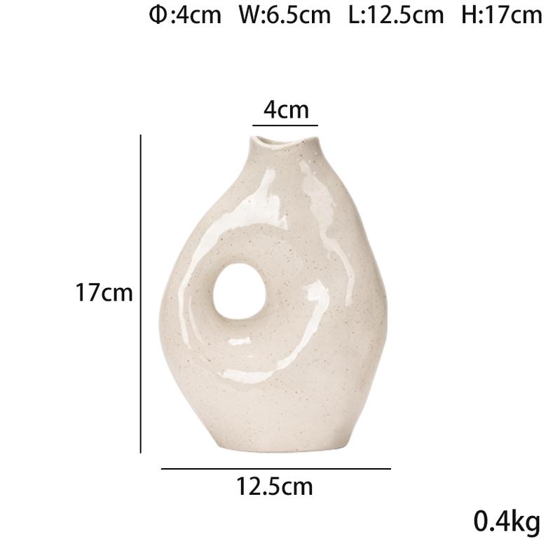 Nordic White Decorative Round Circle Pottery Minimalism Ceramic Vase Donuts Flower Porcelain Ceramic Vases