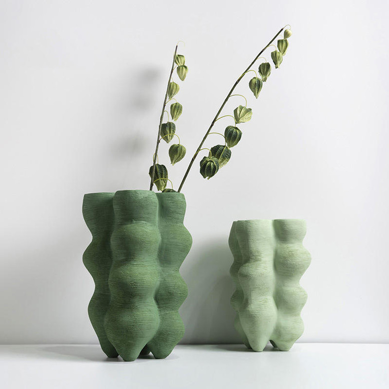 Handmade Modern Ceramic Vase Nordic Style Unique Grass Green Color Vintage Matt Glaze