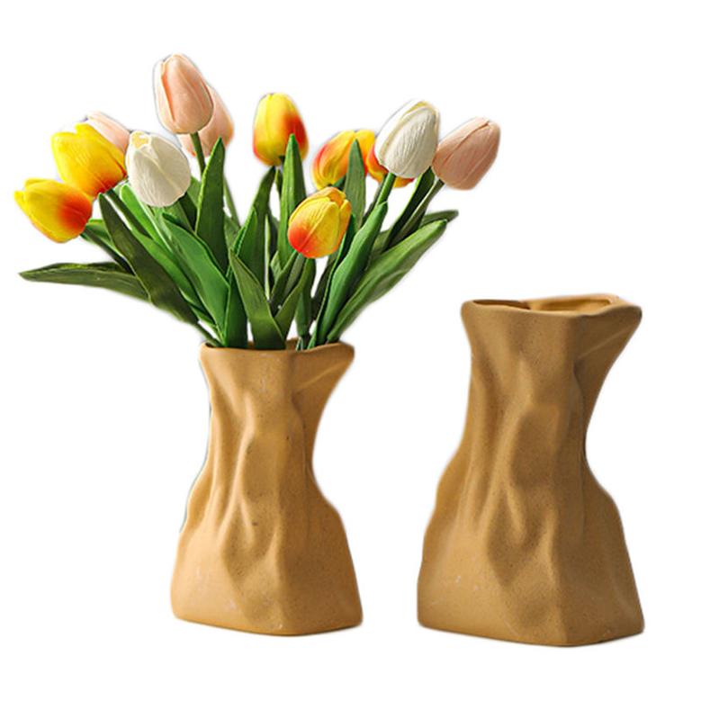 Porcelain Vase Glaze Ceramic Small Floral Pot Modern Bouquet Shaped Pleated Flower Vase For Wedding Home Decoration