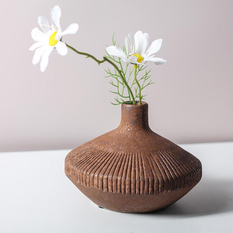 Retro Flower Vase Flower Arrangements Decoration Brown Vintage Ceramic Ornaments For Home Decor