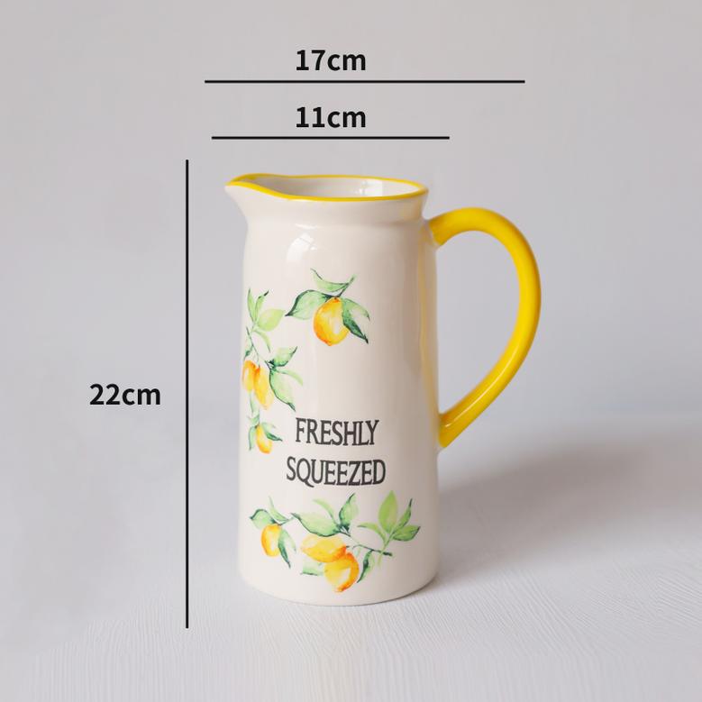 Romantic Hand Painted Charm Lemon Pattern Ceramic Water Pitcher Flower Vase Home Decoration