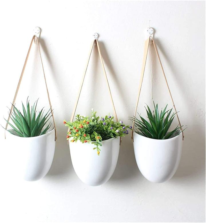 Set Of 3 Ceramic Hanging Planters For Succulent Air Plants Handmade Porcelain Flowerpots