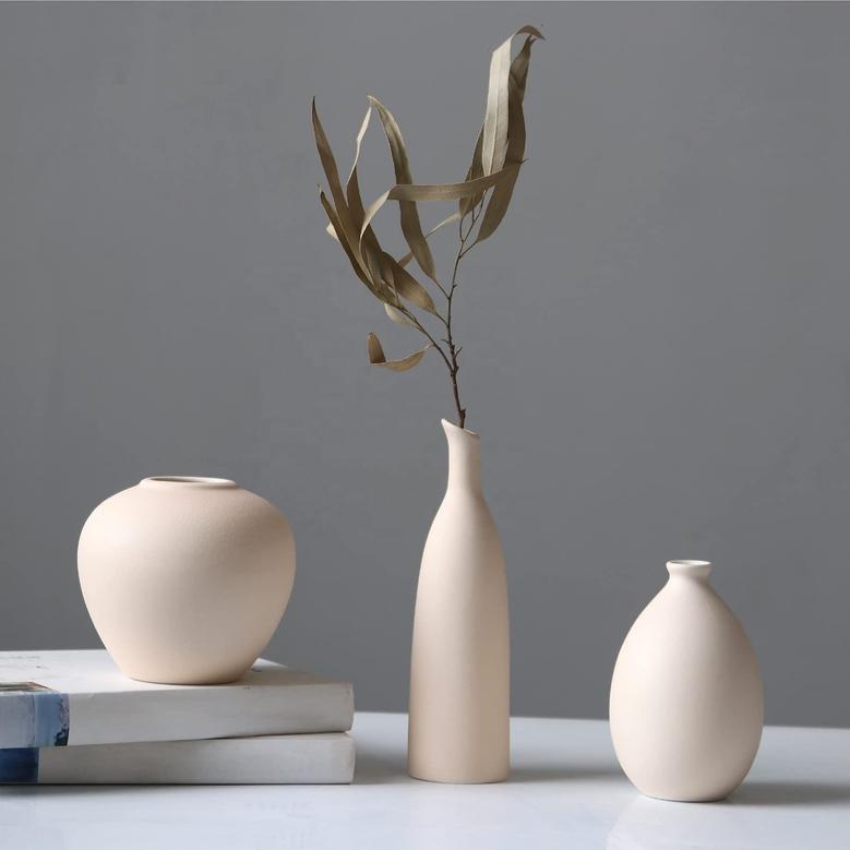 Set Of 3 Small Ceramic Flower Vases Rustic Porcelain Planters Pots For Home Table Decor