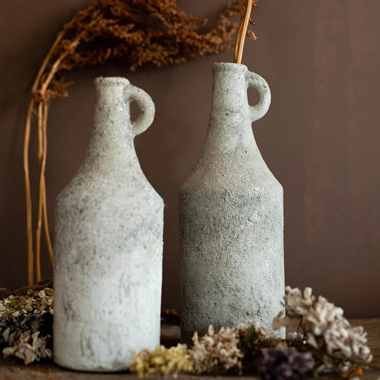 Desktop Vintage Rustic Handmade Pottery Narrow-Mouth Textured Terracotta Table Flower Vase For Home Decor
