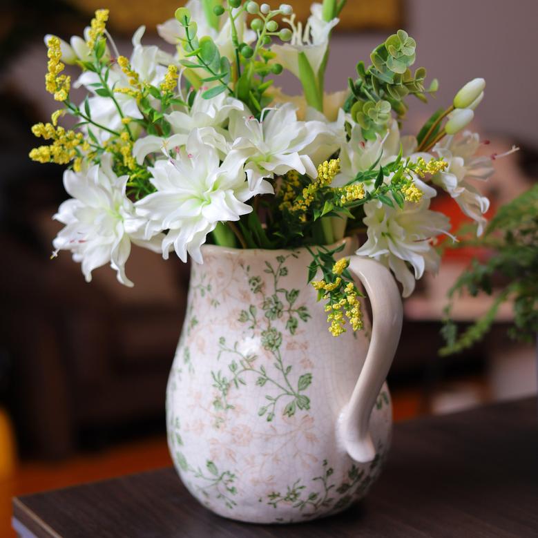 Vintage Rustic Farmhouse Ceramic Milk Pitcher Jug Vase For Garden Kitchen Decoration