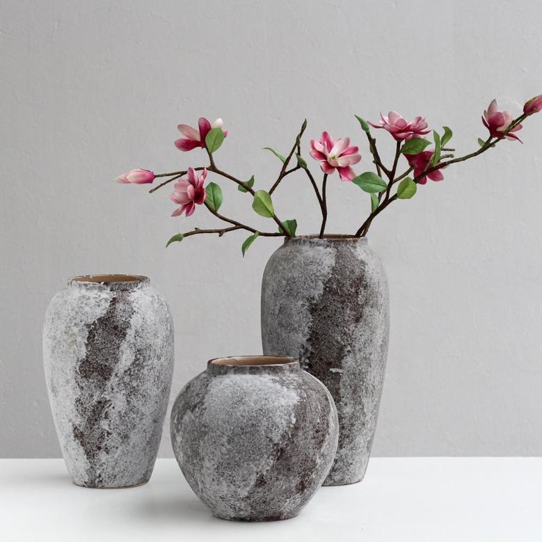 Vintage Rustic Nordic Ceramic Vase Brown And White Matte Modern Flower Vase For Home Decor