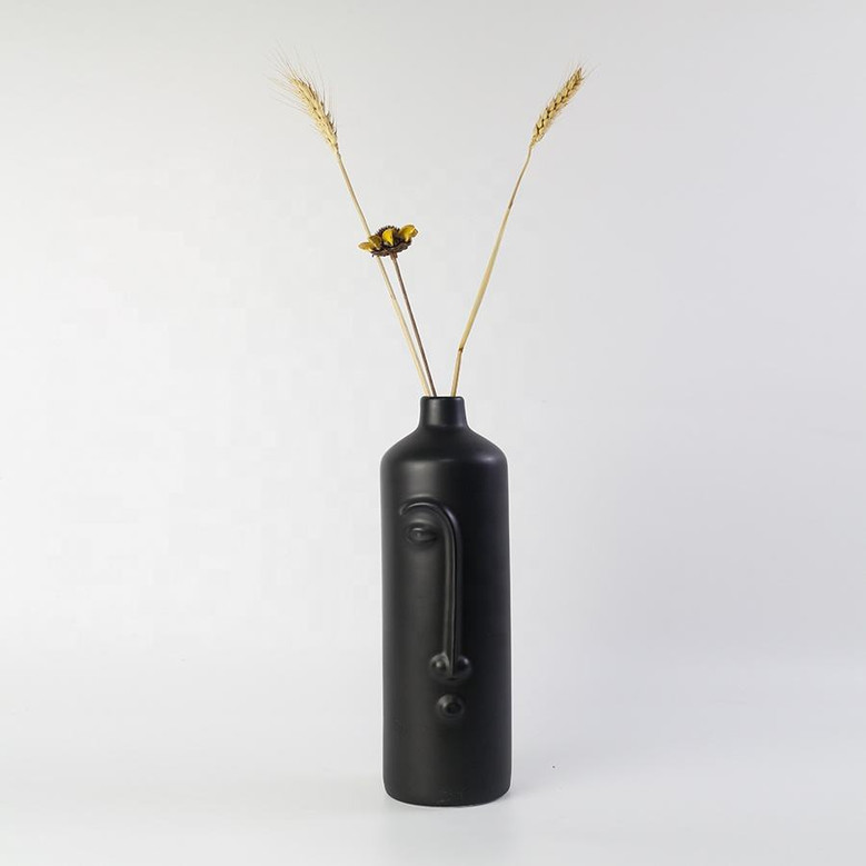 Modern Black Ceramic Head Vase Stoneware Large Flower Vases For Home Decor Table Decorations
