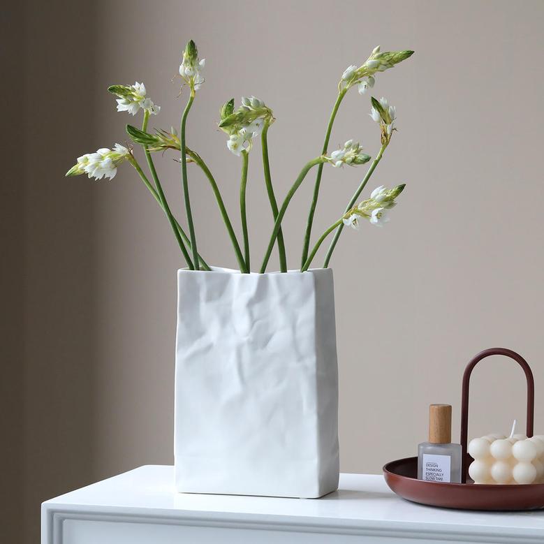 White Modern Home Decoration Dried Flower Flower Arrangement Tote Bag Ceramic Vase