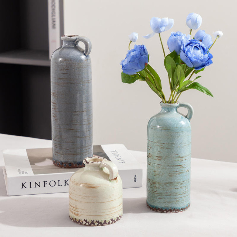 Set of 3 Modern Table Centerpieces Farmhouse Flower Vases Retro Styles Ceramic Dried Flower Vase
