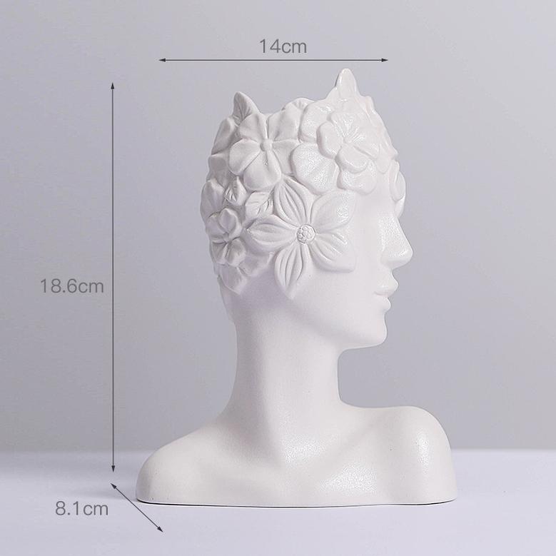 Aesthetic White Glazed Ceramic Face Vase Medium Fashionable Home Office Decor Flower Plant Pot