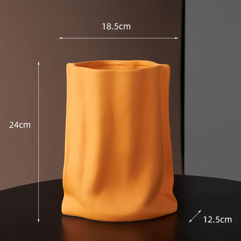 Home Decor Ceramic Orange Paper Bag Vase For Home Living Room