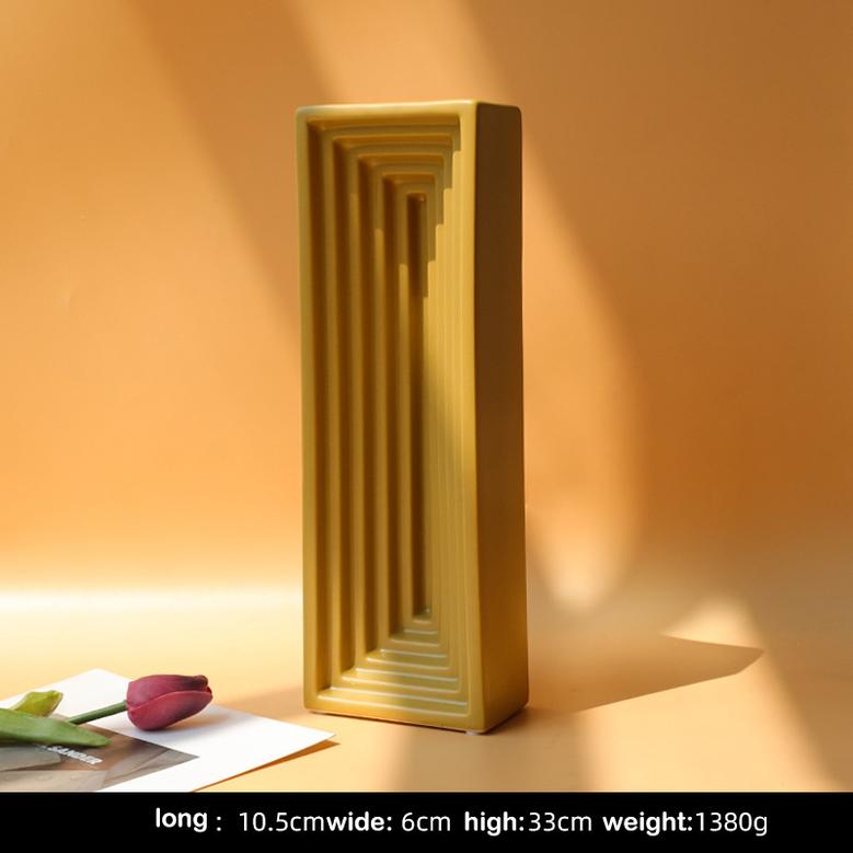 Yellow Orange Nordic Minimalist Style Arch Shape Ceramic Flower Modern Vase For Home Decor