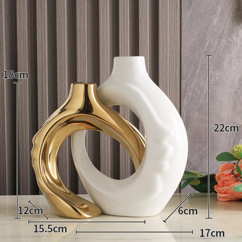 Luxury White Black Silver And Gold Home Hotel Decorative Ceramic Jar Flower Vase Set of 2
