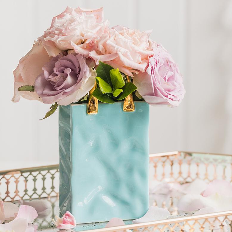 Nordic Creative Ceramic Handbag Inspired Small Mini Flower Bag Vase For Living Room Luxurious Handle